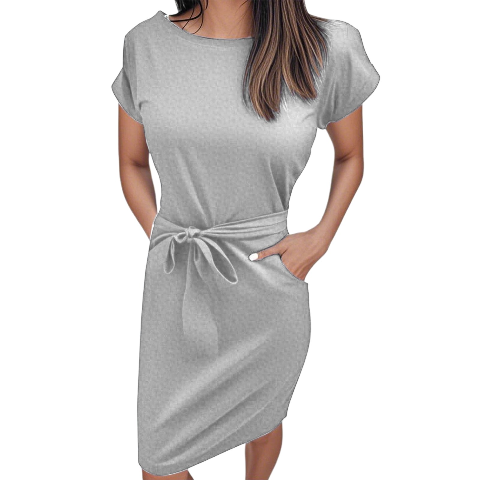thumbnail image 2 of Vestido de verano para mujer con cinturón: manga corta, informal/para salir, fácil de cuidar, versátil para diversas ocasiones., 2 of 6